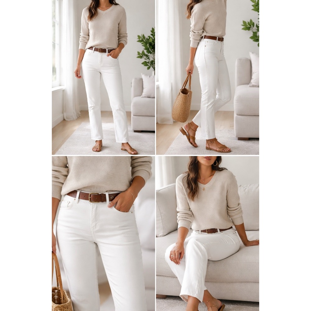 J.‎ Jill White Authentic Fit Below Waist Stretch Jeans Womens 4P Petite 97641